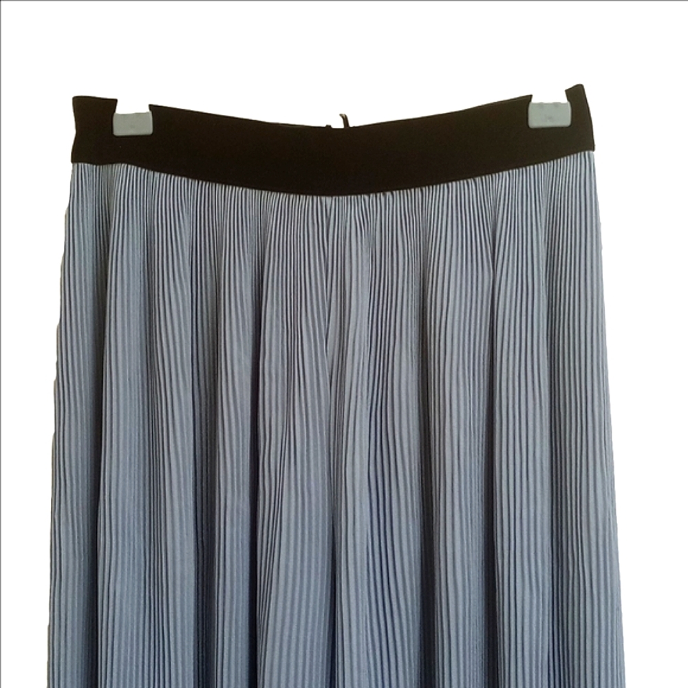 🆕 ZARA PLEATED CULOTTES TROUSERS LIGHT BLUE CROPPED PANTS WITH VELVET WAISTBAND - Picture 6 of 10